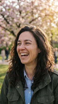 Example: laughing outdoors in spring